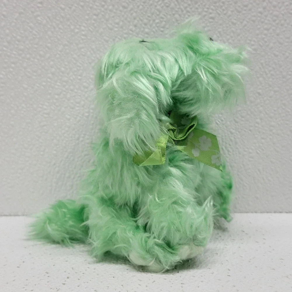 Vintage Russ Berrie Curly Jr. Green Shamrock Bow Ribbon Dog Plush